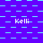 A static pixel art composition with repeating 'Kelli' text over a blue and cyan patterned background.
