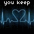 Pixelated text and heart-shaped ECG line on dark background with blue waveform.