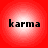 Four identical circular icons arranged in a , each displaying the word 'karma' in black pixelated text on a red-to-white gradient background