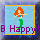 Pixelated mermaid with red hair and green tail in blue background, wearing blue top, surrounded by purple 'Happy!' text.