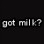 Black background with white pixelated text 'got milk?' next to a blue backdrop showing liquid pouring into a glass.