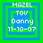 Four pixelated square icons with layered green and blue borders display text: MAZEL, TOV, Danny, 11-10-07.