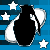Static pixel art icon featuring a black silhouette with white wings and stars on a blue striped background.