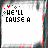 Static image with repeated text 'HE'LL CHASE A' and red pixelated symbols on white background, framed by dark border.