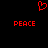 Red pixelated heart symbol above two red 'PEACE' texts on black background.