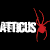 Animated contact sheet of 25 frames showing a spider icon with the text "ATTICUS" in white, each frame displaying the same design but with different colored spiders on a black background.