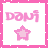Pixelated pink and white icon with 'Dami' text above a star, bordered by pink frame.