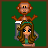 Pixel art contact sheet showing three frames of an animated buddy icon with a monkey on a girl's head and text elements.