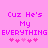 Pixelated text on pink background with heart symbols, two identical side-by-side layouts showing 'Cuz He's My EVERYTHING' and five hearts.