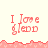 Pixelated red text "I love glenn" on cream background with pink decorative border, showing partial animation frames.