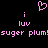 Pixelated pink text and symbols on black background: heart above two 'i luv' pairs, with 'suger plum!suger plum!' below.