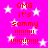 Pixelated pink background with white stars and red text reading "OMG it's sammy" followed by multiple exclamation marks in varying counts.