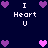Pixel art with dark blue background, white text "I Heart U", and purple/pink heart icons in various positions