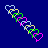 Pixelated heart chain icon with interlocking hearts in multiple colors on solid blue background, static single-frame image.