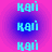 eight identical cyan 'kai' text icons on a pink-to-blue radial gradient background, each icon featuring pixelated lettering with subtle color shifts across observations