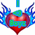 Pixelated heart with blue wings and green text reading 'Boyz' over a red gradient background.