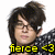 A pixelated image of a person with dark hair in a bun, wearing glasses and a checkered shirt, with yellow text reading "fierce <3" at the bottom left.