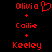 Red pixelated text and symbols on black background, with one instance of a heart symbol replacing the 'o' in Olivia.