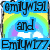 Pixelated icon with four quadrants: top-left shows "emilyw191 and Emilyw177" over rainbow, top-right "Best Friends" on blue stars, bottom-left "Pop Pop" on green pear, bottom-right empty.