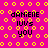 Pixelated text 'DANIELLE LUVS YOU' on a bright pink background with yellow circular patterns, featuring two distinct animation states.
