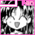 A four- of a black-and-white cartoon character with pink borders and pixelated text overlays