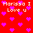 Red background with scattered purple pixelated hearts and repeated white text reading "Morissa I Love u" in four quadrants.