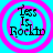 Four identical circular icons with pink concentric rings on a cyan background, each displaying the text "Less Is Rockin" in black pixelated font.