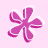Pixelated pink flower with five rounded petals on a light pink background, rendered in low-resolution digital style.