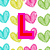 Four display the letters L, O, V, E over heart-themed backgrounds with a red outline on the L and E
