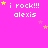 A bright pink background displays repeated text 'i rock!!! alexis' with yellow and pink stars scattered around, showing animation changes in star positions across frames.