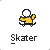 Pixelated yellow-shirted figure with white head performing various poses on gray background, labeled 'Skater' beneath each pose.