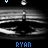 Animated sequence of a black-and-white wave pattern with blue text 'RYAN' below, showing subtle motion changes in the water and text position across frames.