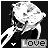 A 4-frame animated contact sheet showing a pixelated cartoon character with long hair and a heart symbol, each frame displaying slight variations in pose and the word "Love" at the bottom.