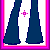 Pixel art of nine showing a female character in various poses and text elements with pink borders