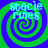 Four identical display a green and blue spiral background with light blue text reading "stacie rules" in pixelated font