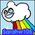 Pixelated cloud-shaped character with rainbow stripes and blue text reading 'Sarahw105' on a light blue background.
