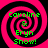 Four identical pixelated spiral icons arranged in a , each displaying green text on a pink and black spiral background