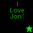 Green and black pixelated text 'I Love Jon!' appears on four quadrants with a green star in top-right quadrant and black star in bottom-left quadrant.
