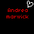 Pixelated red text 'Andrea marwick' appears twice on black background with white heart symbol above left text.