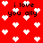 Red background with white pixelated hearts and repeated black text reading "i love you ally" in a pattern