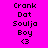 A static image with a bright pink background displays three of text and symbols, each containing the words 'Crank', 'Dot', 'Soulja', 'Boy', and '<3' in black pixelated font