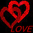 Two red heart-shaped animation frames with interlocking loops and "LOVE" text on black background, displayed side-by-side in a contact sheet layout.