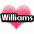 A pink heart-shaped icon with a black and white text overlay reading "Williams" on the left side, displayed in a