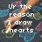 A hand draws hearts on a dark surface with chalk, accompanied by text about drawing hearts all the time.