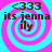 A static digital image with a pink and cyan spiral background, displaying the text '<333 its jennaily' in dark brown pixelated font.