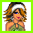 A pixel art buddy icon featuring a cartoon woman with brown and black hair wearing a white headband, blue eyeshadow, purple lipstick, large earrings, and a green halter top with 'FEP' text, next to a separate frame showing the text 'single&looken' over two interlocked rings on a light blue background