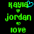 Green pixelated text 'KAYLA', 'jordan', and 'love' with a small heart symbol, displayed on black background; one version includes an additional cyan heart above the name.