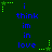 Green background with blue text reading "i think im in love" and green star-shaped pixel art elements in corners.