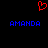 Red pixelated heart symbol above two blue 'AMANDA' text blocks on black background.