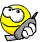 Animated contact sheet of a yellow cartoon character with white eyes and gray limbs holding a black-tipped object, showing 10 sequential frames across four columns and three rows on a gray background.